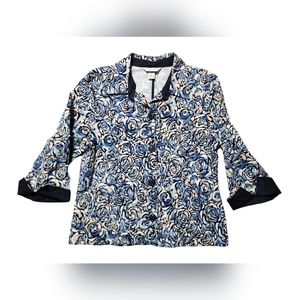 CHRISTOPHER & BANKS size small blue, white & tan cotton jacket. 3/4 sleeve